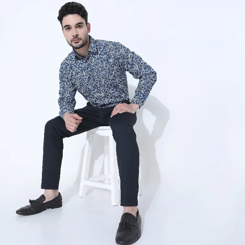 Men's Long - Line Oversized Casual Shirts in Dark Gray for a Relaxed and Modern LookRegular Fit Printed Shirt