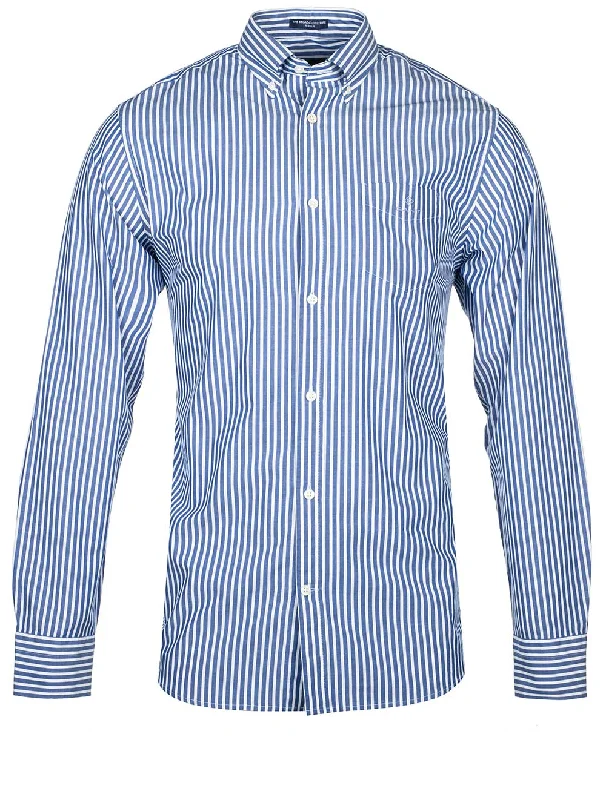 Plus Size Men's Striped Chambray Casual Shirts with a Spread Collar for a Preppy AppearanceRegular Fit Stripe Broadcloth Shirt College Blue