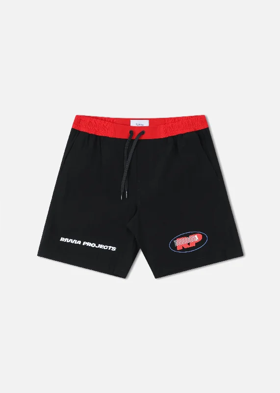 Men's high - waisted swim shorts with UPF protection for beach vacationsRIVVIA Rp motion daily ride short - Black/red