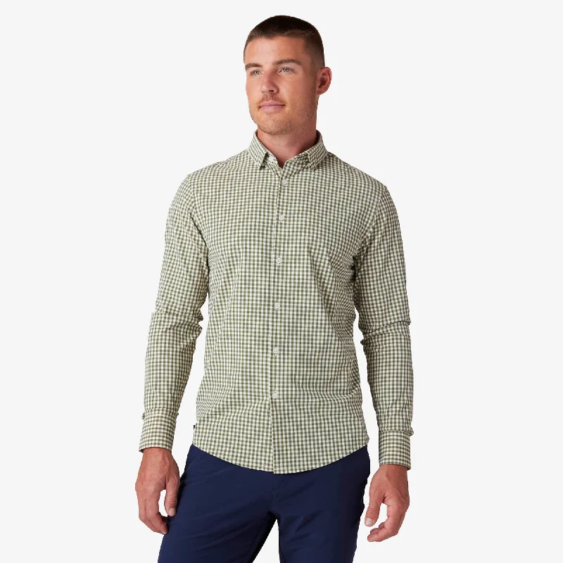 Men's Short - Sleeve Linen Casual Shirts in Light Khaki for a Breathable Summer OptionSage Gingham