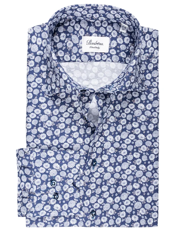 Men's Embroidered Detail Casual Shirts in Beige for a Touch of EleganceFloral Pinpoint Oxford Shirt Navy