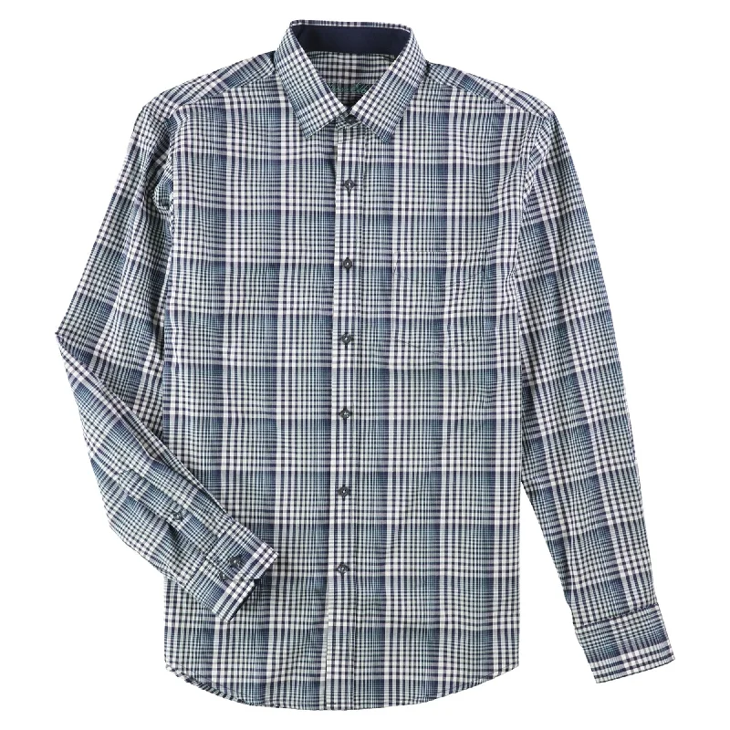 Men's Moisture - Wicking Performance Fabric Casual Shirts for Outdoor ActivitiesTasso Elba Mens Plaid LS Button Up Shirt, Blue, Small