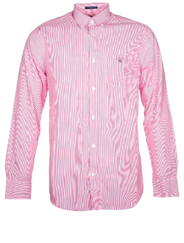 Men's Two - Tone Contrast Panel Casual Shirts in White and Navy for a Stylish and Eye - Catching DesignRegular Fit Banker Stripe Broadcloth Shirt Cabaret Pink