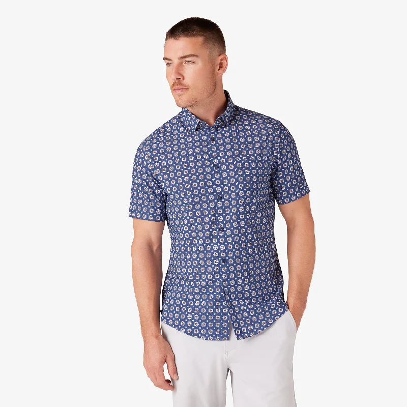 Men's Stretch - Fabric Casual Shirts in Navy Blue for a Comfortable and Flexible FitWhite Blooming Floral