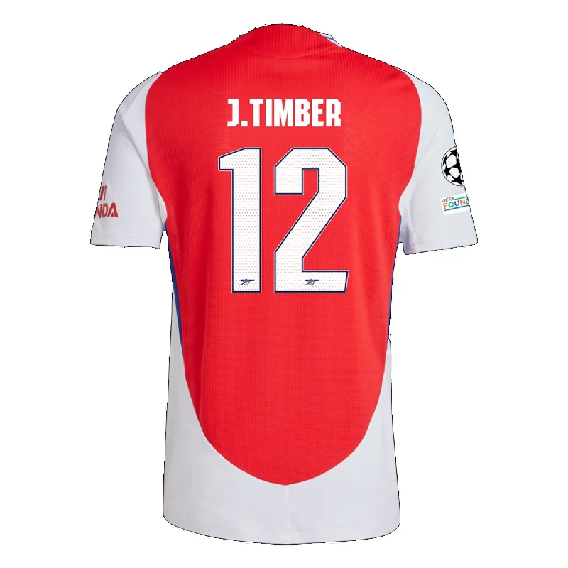 Men's Moisture - Wicking Lacrosse Jerseys with Mesh Panels for Optimal Performance on the Fieldadidas Arsenal Authentic Jurrien Timber Home Jersey w/ Champions League Patches 24/25 (Better Scarlet/White)