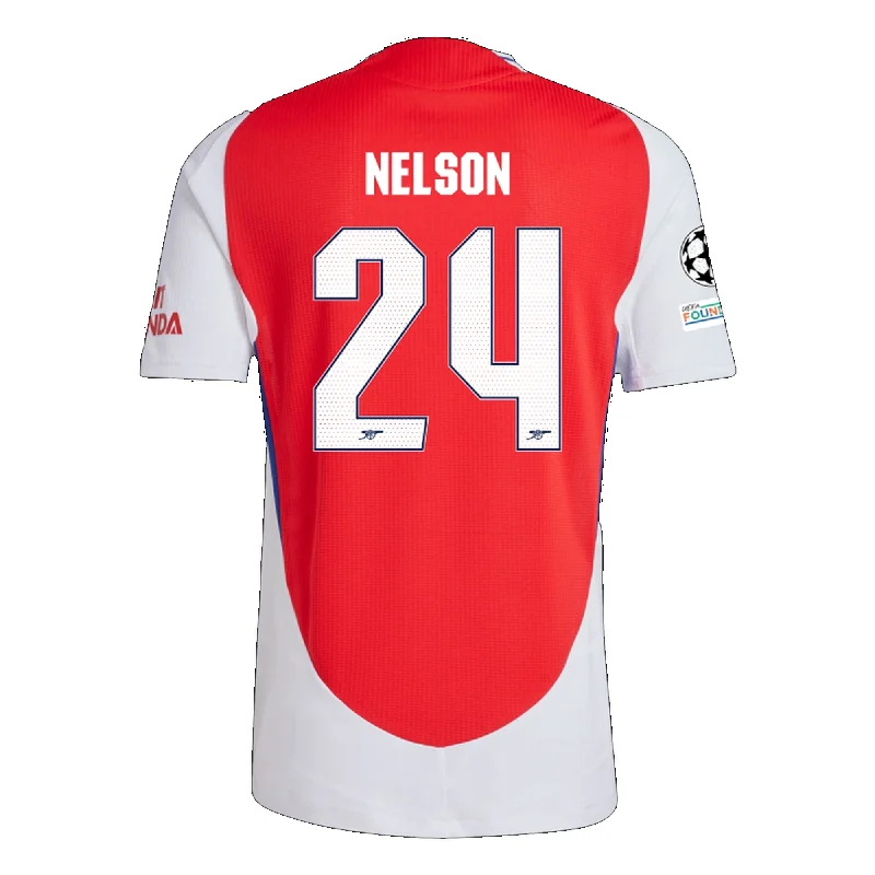 Men's Football Jerseys with Embroidered Club Badges for a Premium and Authentic Appealadidas Arsenal Authentic Reiss Nelson Home Jersey w/ Champions League Patches 24/25 (Better Scarlet/White)