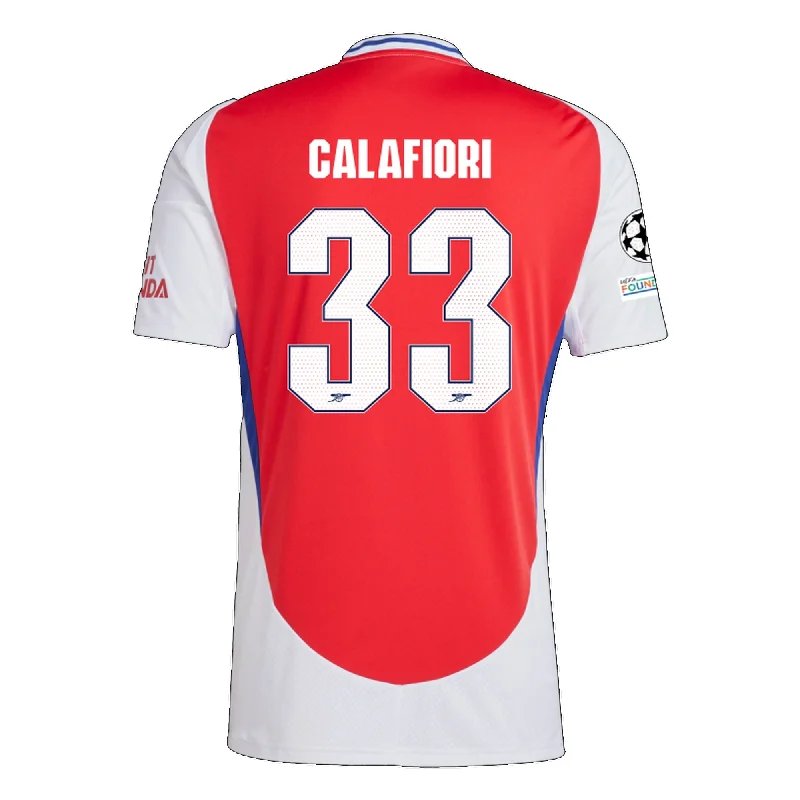 Men's Authentic Soccer Jerseys of National Teams for International Football Eventsadidas Arsenal Riccardo Calafiori Home Jersey w/ Champions League Patches 24/25 (Better Scarlet/White)