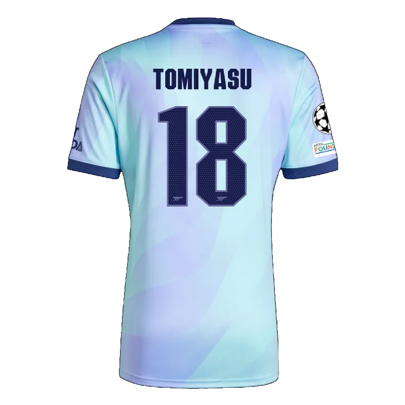 Men's Basketball Jerseys with Signature Player Logos for a Fan - Favorite Lookadidas Arsenal Takehiro Tomiyasu Third Jersey w/ Champions League Patches 24/25 (Clear Aqua/Light Flash Purple)