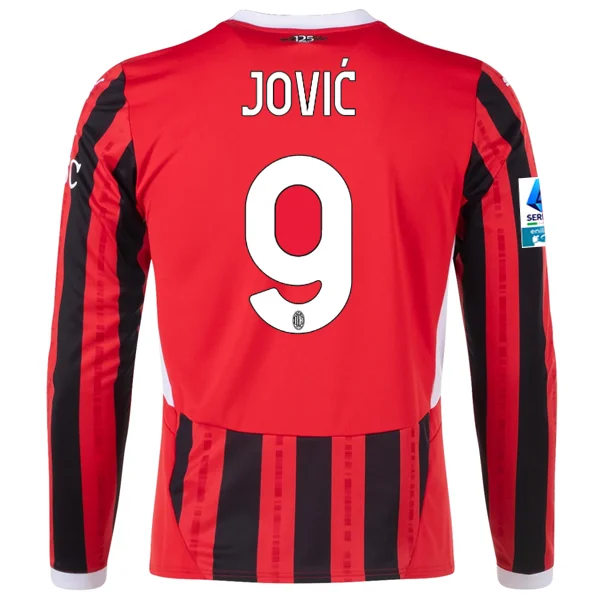 Men's Cycling Jerseys with Reflective Stripes for Safe and Stylish Rides at NightPuma AC Milan Luka Jović Home Long Sleeve Jersey w/ Serie A Patch 24/25 (Red/Black)