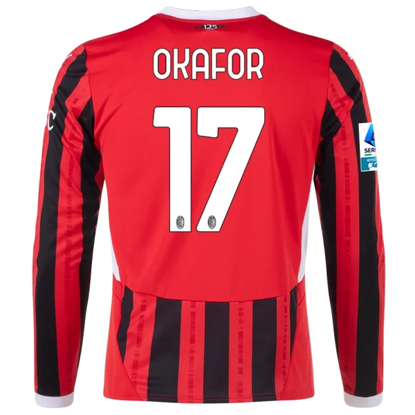 Men's Custom - Printed Baseball Jerseys with Player Names and Numbers for Personalized StylePuma AC Milan Noah Okafor Home Long Sleeve Jersey w/ Serie A Patch 24/25 (Red/Black)