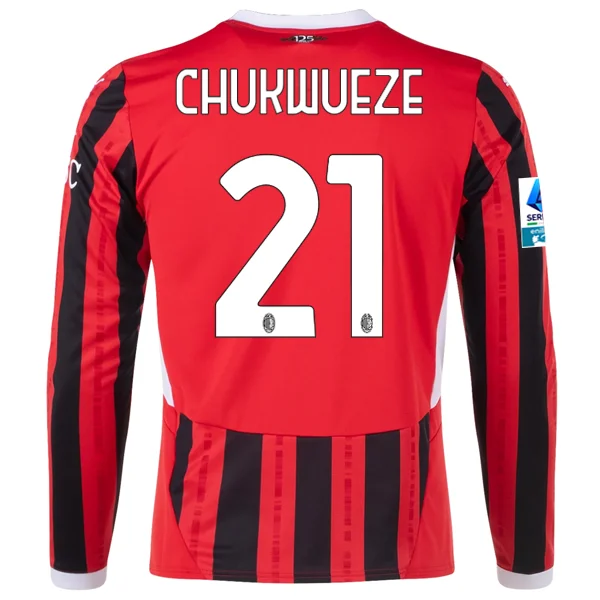 Men's Limited - Release American Football Jerseys of Rookie Stars for Early Adopters and FansPuma AC Milan Samuel Chukwueze Home Long Sleeve Jersey w/ Serie A Patch 24/25 (Red/Black)