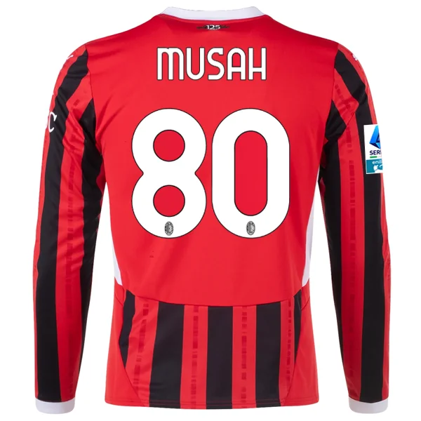 Men's Authentic Soccer Jerseys of National Teams for International Football EventsPuma AC Milan Yunus Musah Home Long Sleeve Jersey w/ Serie A Patch 24/25 (Red/Black)