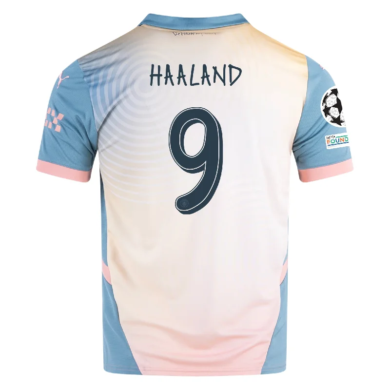 Men's Custom - Printed Baseball Jerseys with Player Names and Numbers for Personalized StylePuma Manchester City Erling Haaland Fourth Jersey w/ Champions League + Club World Cup Patch 24/25 (Packaging Rosebay/Bold Blue)