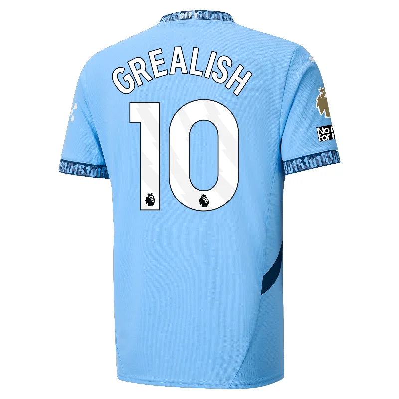 Men's Authentic Soccer Jerseys of National Teams for International Football EventsPuma Manchester City Jack Grealish Home Jersey w/ EPL + No Room For Racism + Club World Cup Patches 24/25 (Team Light Blue/Marine Blue)