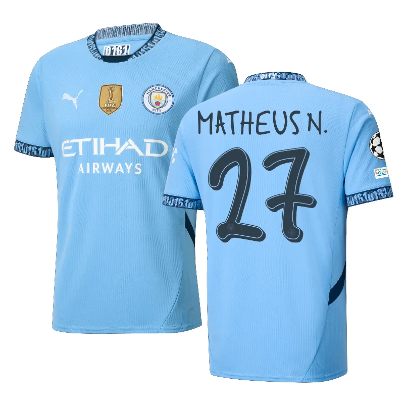 Men's Custom - Printed Baseball Jerseys with Player Names and Numbers for Personalized StylePuma Manchester City Matheus Nunes Home Jersey w/ Champions League + Club World Cup Patch 24/25 (Team Light Blue/Marine Blue)