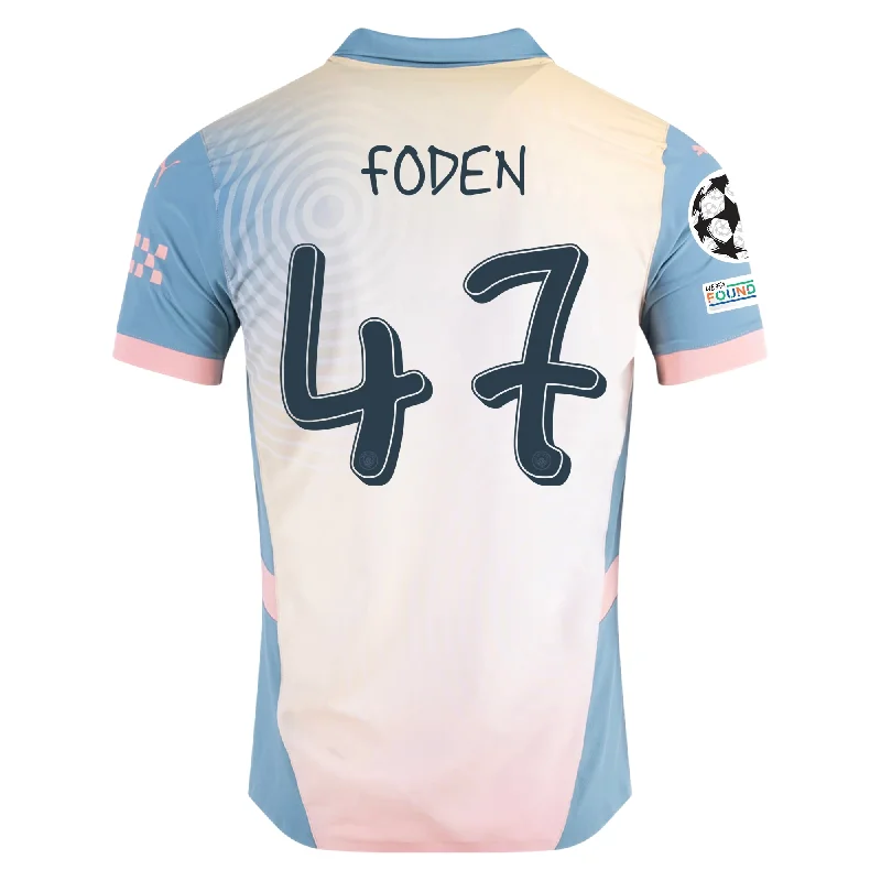 Men's Limited - Release American Football Jerseys of Rookie Stars for Early Adopters and FansPuma Manchester City Phil Foden Authentic Fourth Jersey w/ Champions League + Club World Cup Patch 24/25 (Rosebay/Bold Blue)