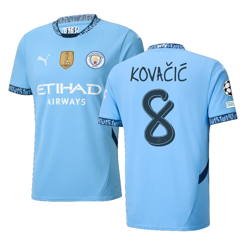 Men's Breathable Polyester Running Jerseys in Bright Neon Colors for High - Visibility WorkoutsPuma Manchester City Mateo Kovačić Home Jersey w/ Champions League + Club World Cup Patch 24/25 (Team Light Blue/Marine Blue)