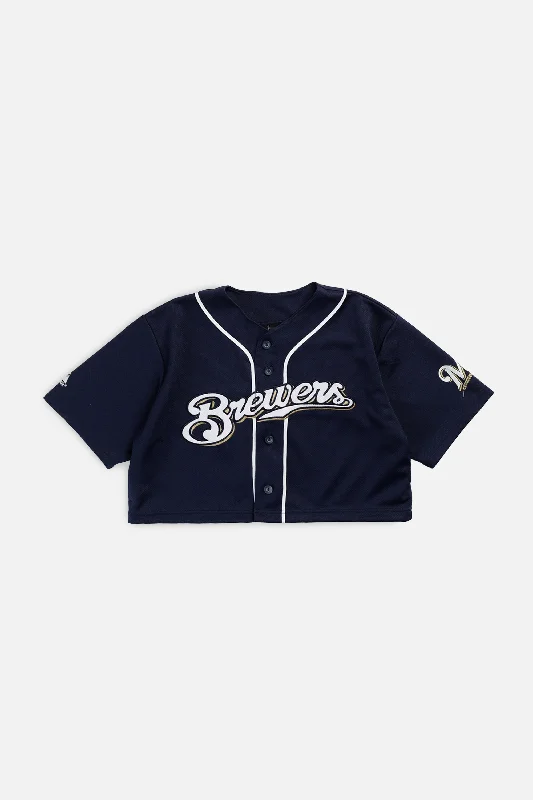 Men's Sustainable Organic Cotton Rugby Jerseys for Eco - Conscious Sports EnthusiastsRework Crop Milwaukee Brewers MLB Jersey - S