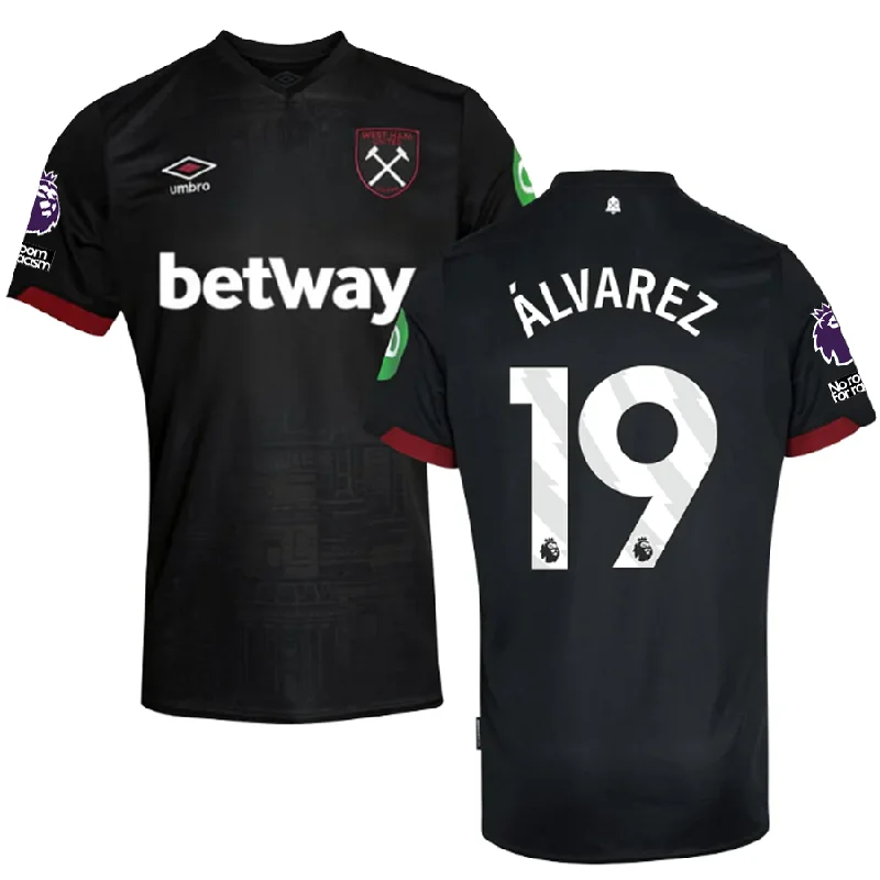 Men's Breathable Polyester Running Jerseys in Bright Neon Colors for High - Visibility WorkoutsUmbro West Ham Edson Álvarez Away Jersey w/ EPL + No Room For Racism Patches 24/25 (Black)