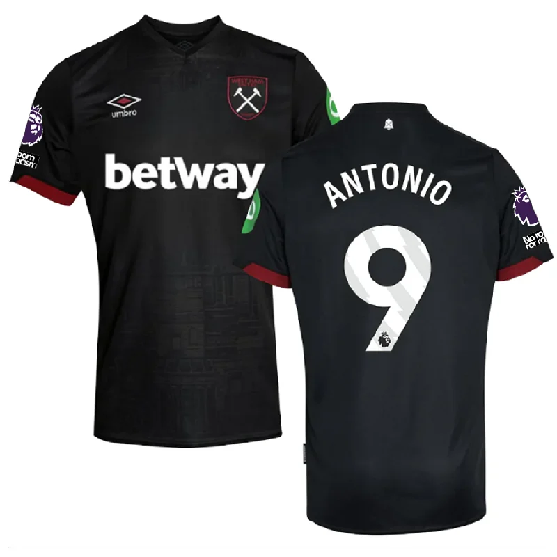 Men's Vintage American Football Jerseys of Legendary Teams for Collectors and FansUmbro West Ham Michail Antonio Away Jersey w/ EPL + No Room For Racism Patches 24/25 (Black)