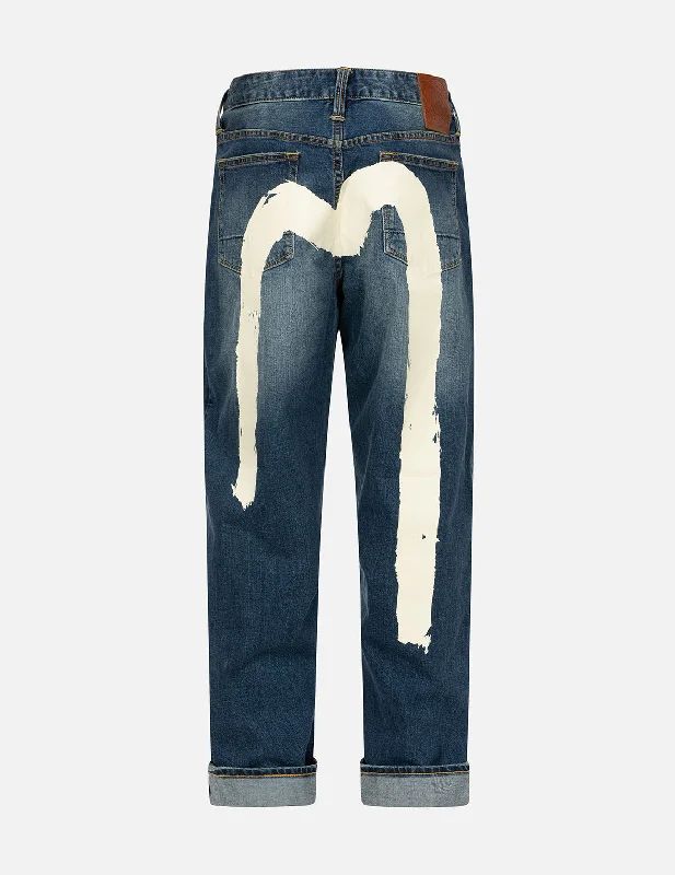 Men's Ripped Skinny Jeans in Acid Wash for an Edgy and Punk - Inspired StyleEcru Brushstroke Daicock Loose Fit Jeans