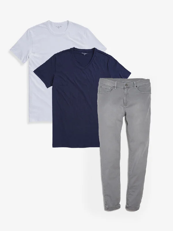 Men's Jeans with a Button - Fly for a Traditional and Classic AestheticSet 03: 1 pair of Jeans + 2 Driggs Tees