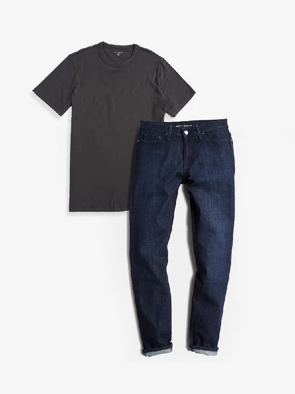 Men's High - Waisted Jeans in a Medium Wash for a Vintage - Style RevivalSet 07: 1 pair of Jeans + 1 Driggs Tee