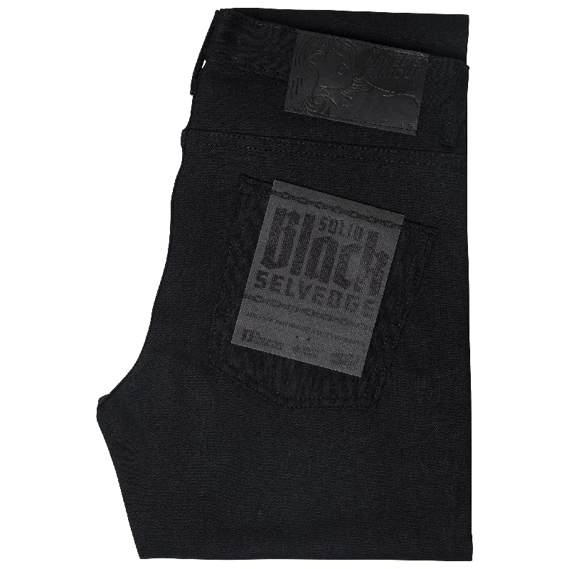 Plus Size Men's Straight Leg Jeans with Reinforced Knees for DurabilitySuper Guy - Solid Black Selvedge