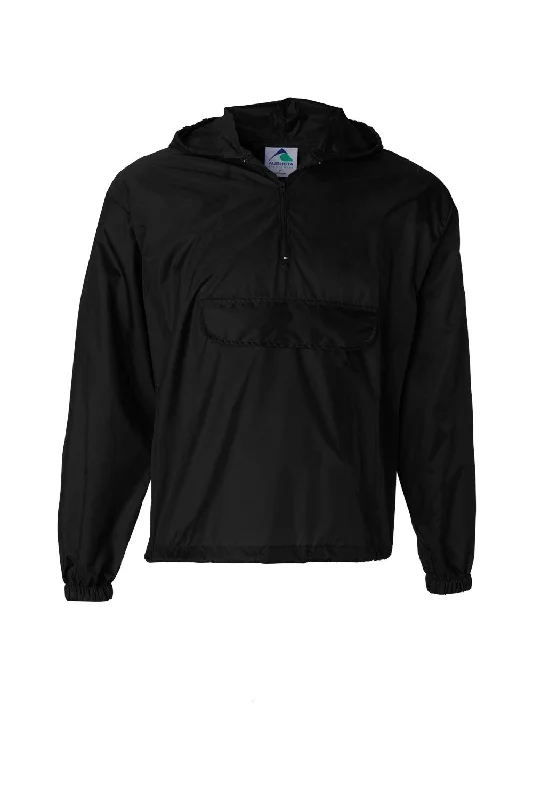 Men jackets with a media - friendly pocket for easy access to gadgetsAugusta Sportswear Mens Water Resistant Packable 1/4 Zip Hooded Jacket - Black