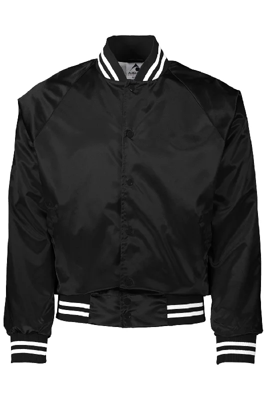 Windbreaker men jackets with UV protection for outdoor activitiesAugusta Sportswear Mens Water Resistant Snap Front Satin Baseball Jacket w/ Striped Trim - Black/White