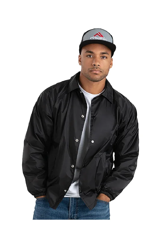 Down - filled men jackets in bright colors for winter fashionAugusta Sportswear Mens Water Resistant Snap Down Coaches Jacket - Black