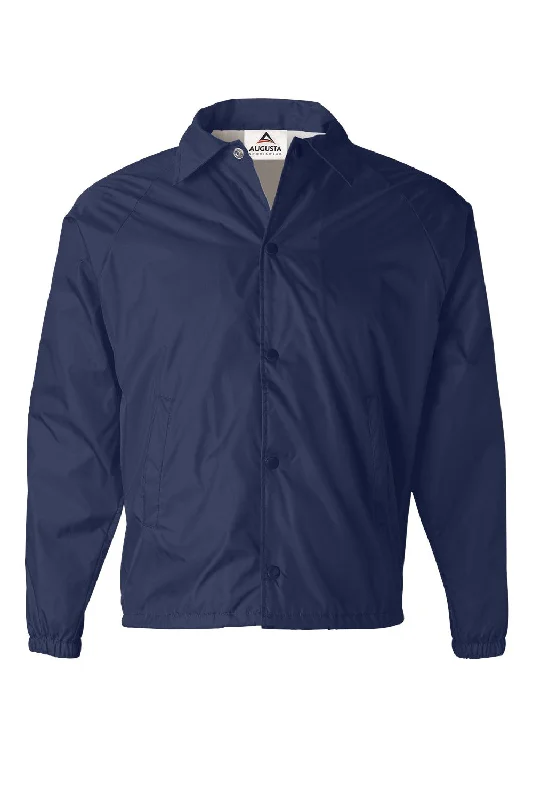 Plus - size men jackets with adjustable drawstrings for a comfortable fitAugusta Sportswear Mens Water Resistant Snap Down Coaches Jacket - Navy Blue