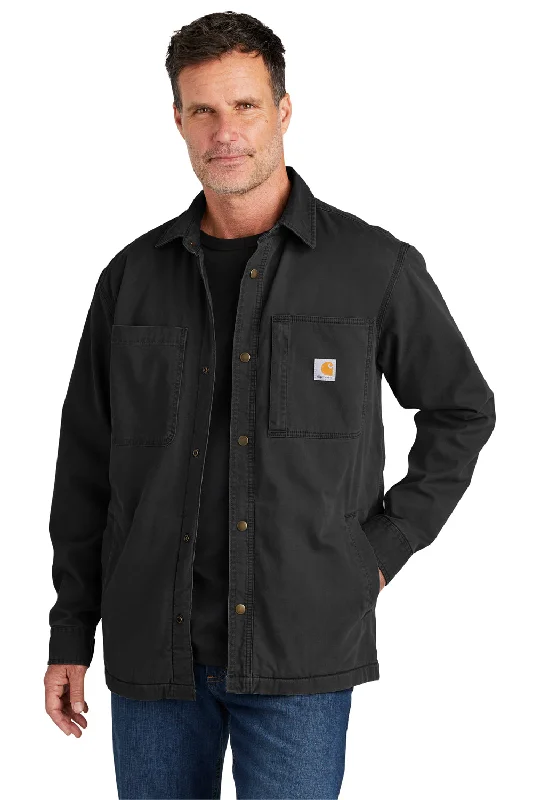 Lightweight men jackets made from recycled nylon for eco - friendly travelCarhartt Mens Rugged Flex Fleece Lined Button Down Shirt Jacket - Black