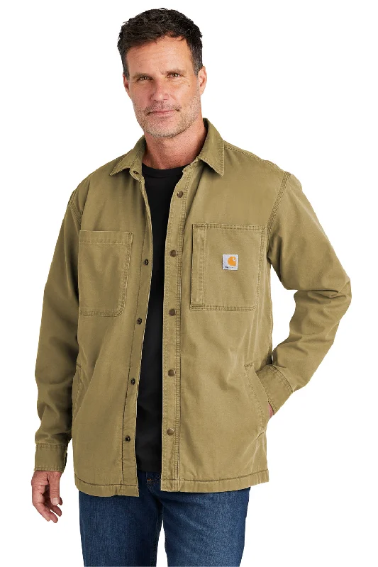 Down - filled men jackets in bright colors for winter fashionCarhartt Mens Rugged Flex Fleece Lined Button Down Shirt Jacket - Dark Khaki Brown