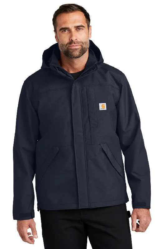 Plus - size men jackets with adjustable drawstrings for a comfortable fitCarhartt Mens Storm Defender Shoreline Waterproof Full Zip Hooded Jacket - Navy Blue