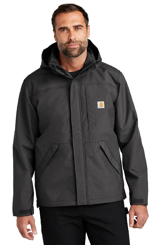 Men jackets with a built - in hood that can be stowed away when not in useCarhartt Mens Storm Defender Shoreline Waterproof Full Zip Hooded Jacket - Shadow Grey