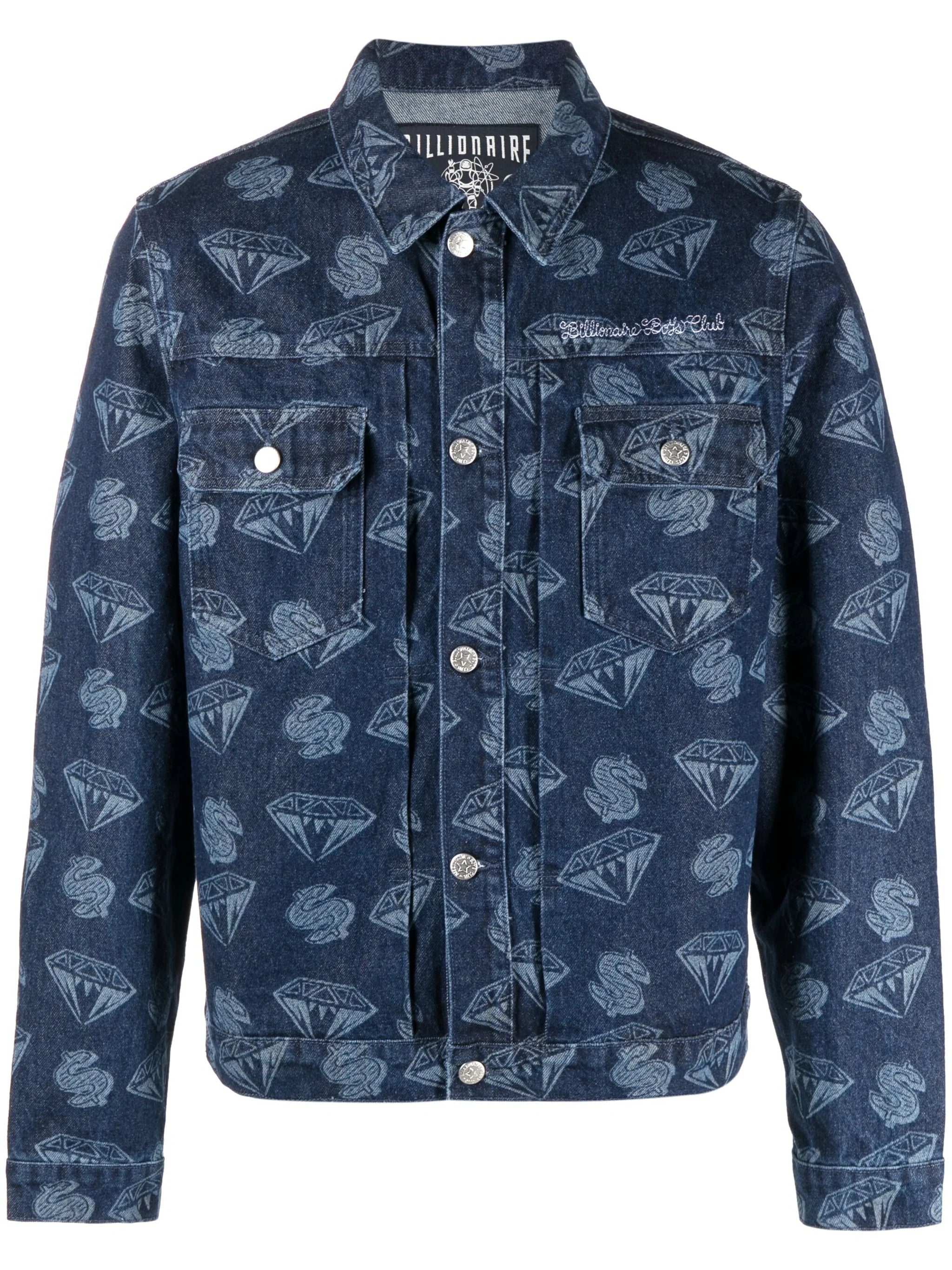 Men jackets with a built - in hood that can be stowed away when not in useGraphic-Print Denim Jacket