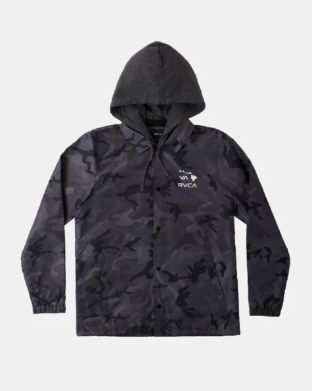 Stretch - fabric men jackets for unrestricted movement during workoutsIsland Hex Hooded Coaches Jacket - Black Camo