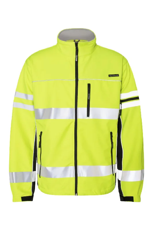 Men jackets with a built - in hood that can be stowed away when not in useKishigo Mens Premium Black Series Class 3 Water Resistant Full Zip Soft Shell Jacket - Lime Green