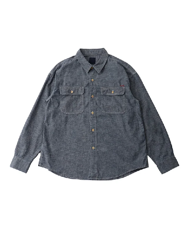 Embroidered men jackets with intricate floral designs for a unique aestheticLanger Chambray L/S Indigo