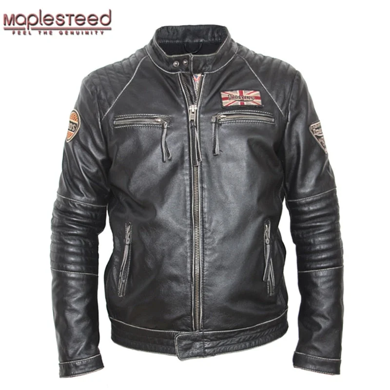 Down - filled men jackets in bright colors for winter fashionMAPLESTEED Vintage Distressed Leather Jacket Men Cowhide Calf Skin Jacket Man Retro Motocycle Jacket Mens Leather Clothing M101