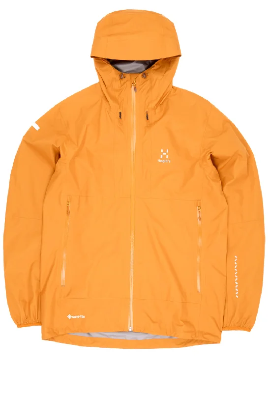 Hooded men jackets with a detachable faux - fur trim for added warmthHaglofs Men's L.I.M GTX II Jacket - Desert Yellow