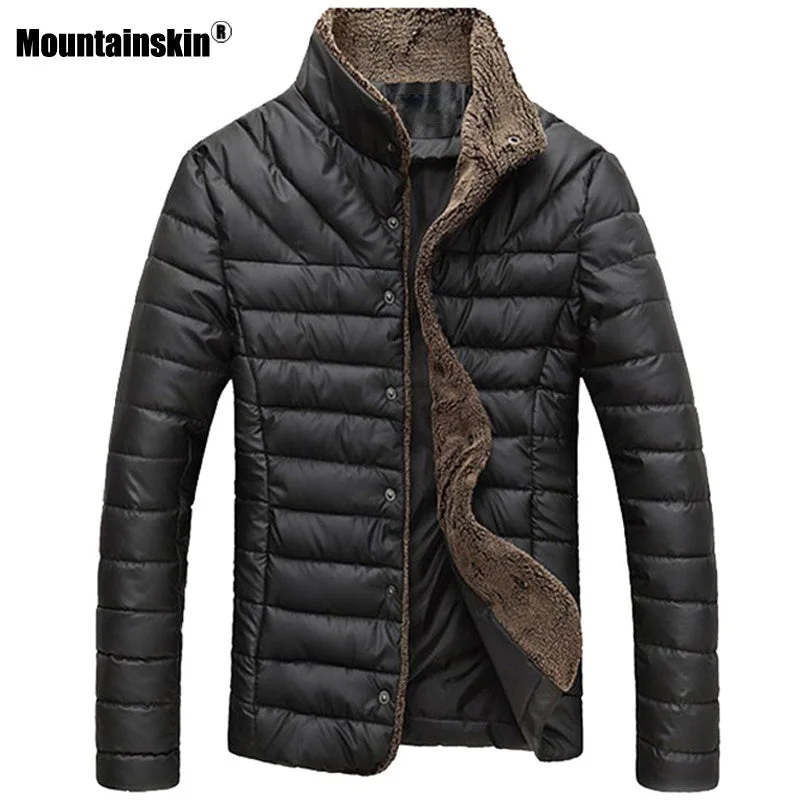 Men jackets with a built - in hood that can be stowed away when not in useMountainskin 2018 Autumn Winter Men Warm Jacket Casual Parkas Men's Coat Single Breasted Outerwear Mens Brand Clothing 5XL SA415