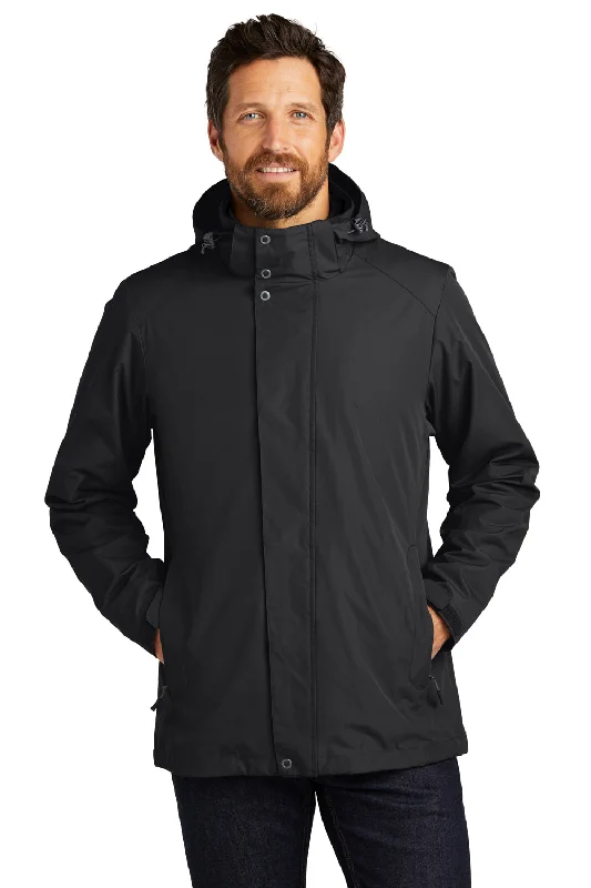 Windbreaker men jackets with UV protection for outdoor activitiesPort Authority Mens All Weather 3-in-1 Water Resistant Full Zip Hooded Jacket - Black