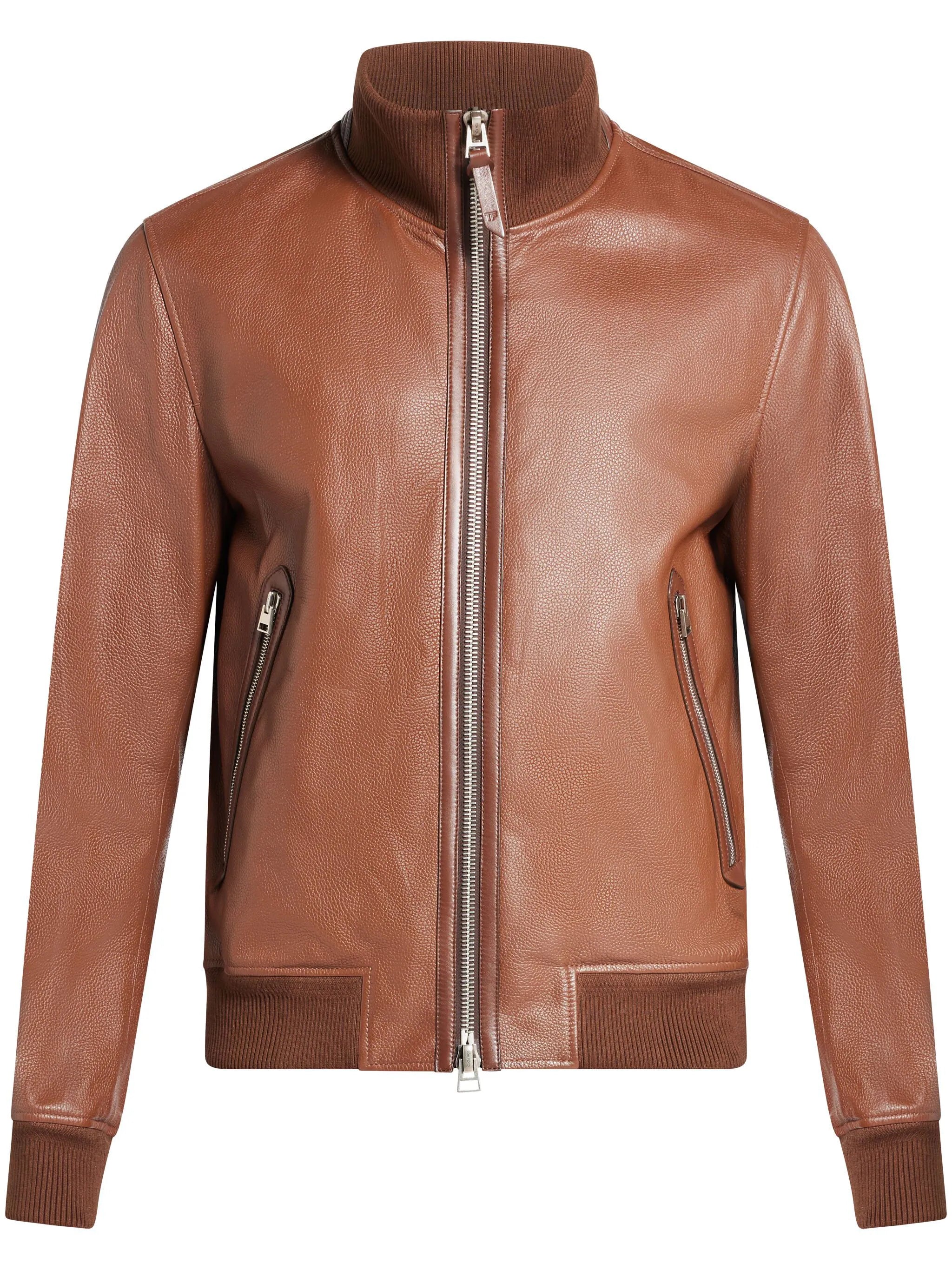 Waterproof men jackets with taped seams for heavy rain protectionRibbed-Edge Leather Bomber Jacket