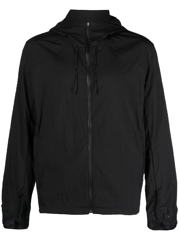 Men jackets with a built - in hood that can be stowed away when not in useRipstop Texture Hooded Zip-Up Jacket