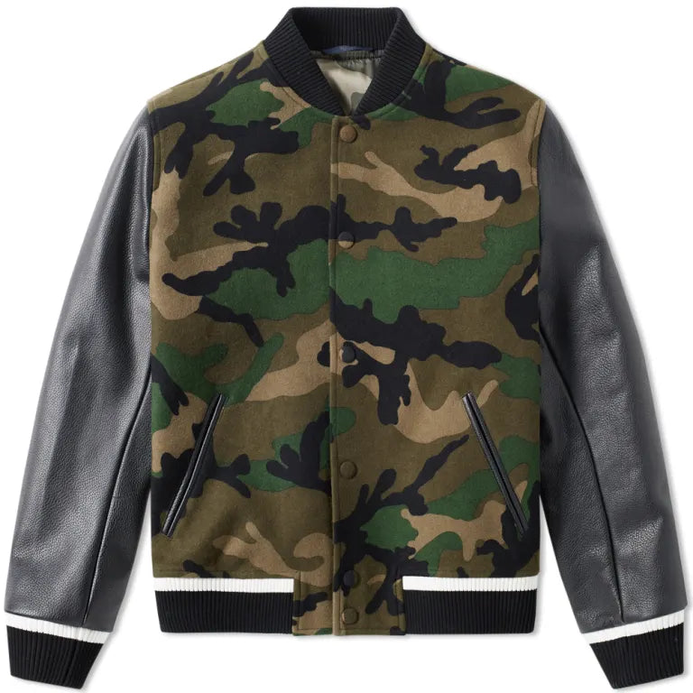 Bomber men jackets with ribbed cuffs for a classic 80s styleRockstud Camouflage Bomber Jacket