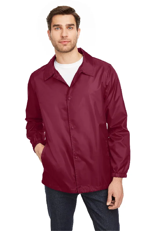 Men jackets with a zip - off sleeves to convert to a vestTeam 365 Mens Zone Protect Water Resistant Snap Down Coaches Jacket - Maroon