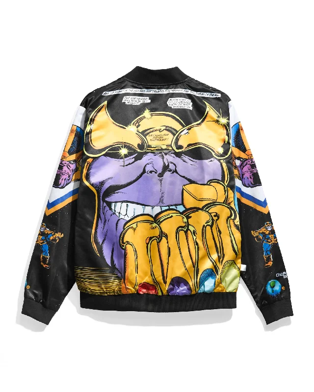 Bomber men jackets with ribbed cuffs for a classic 80s styleThanos Fanimation Satin Jacket