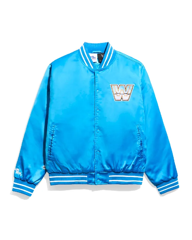 Windbreaker men jackets with UV protection for outdoor activitiesWWE OG Legends Blue Quilted Satin Jacket